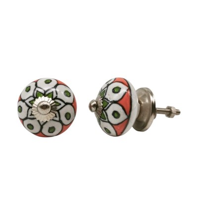 Bouton meuble tiroir céramique artisanal Inde peint à la main