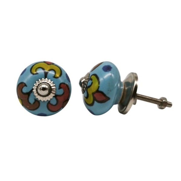 Bouton de meuble en céramique peint à la main - artisanat Inde