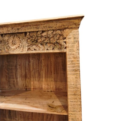 Bibliothèque en teck recyclé sculpté et blanchi – artisanat indien