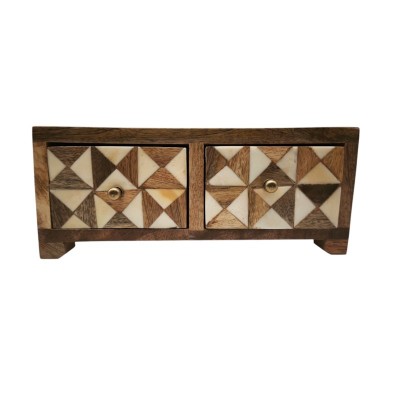 Coffret indien à deux tiroirs décoré de marqueterie de corne