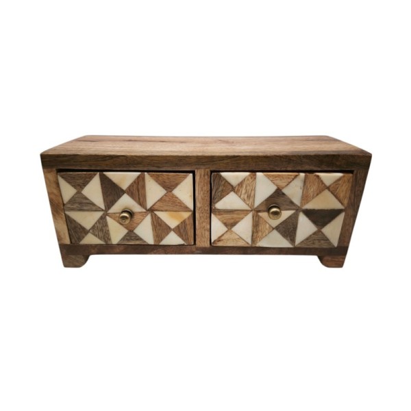 Mini commode indienne en bois avec incrustation de décor en corne