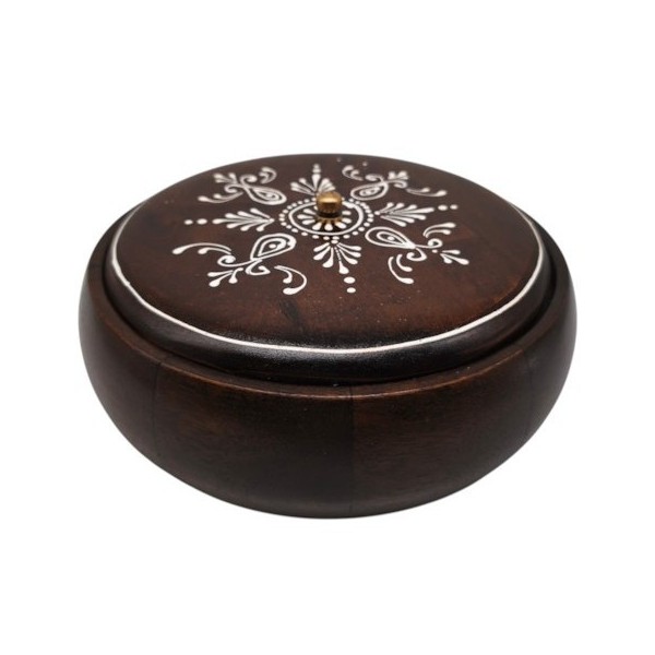 Coffret rond indien en bois peint à la main