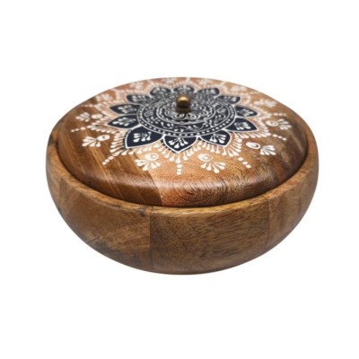 Coffret rond indien en bois...