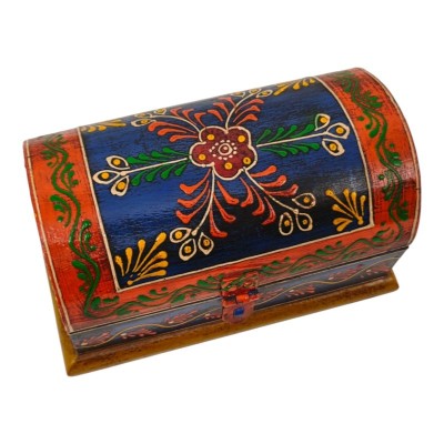 Coffret indien en bois décoré de motifs floraux peints à la main