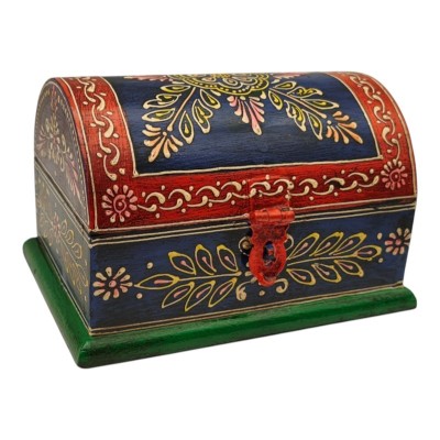Coffret indien en bois décoré de motifs floraux peints à la main
