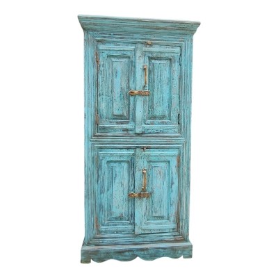 Petite armoire turquoise indienne avec anciennes portes en teck