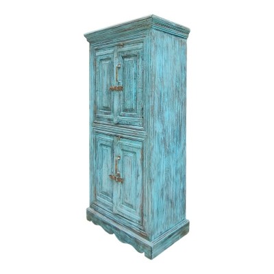 Petite armoire turquoise indienne avec anciennes portes en teck