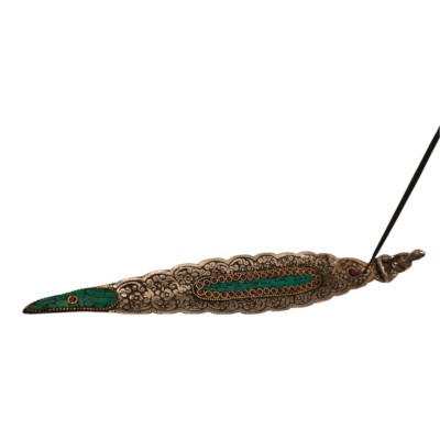 Porte-bâtonnet encens feuille en métal artisanat indien