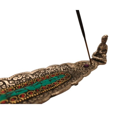 Porte-encens Bouddha en métal décoré motifs indiens