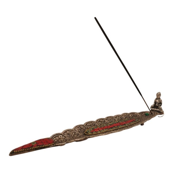 Porte-encens en métal feuille avec Bouddha – Artisanat indien