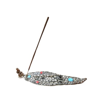 Porte-bâtonnet encens feuille en métal artisanat indien