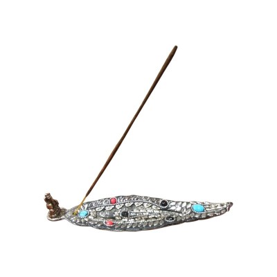 Porte-bâtonnet encens feuille en métal artisanat indien