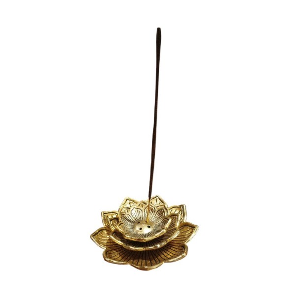 Brûleur à encens lotus en métal doré