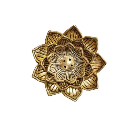 Porte-encens lotus doré en métal issu de l'artisanat indien