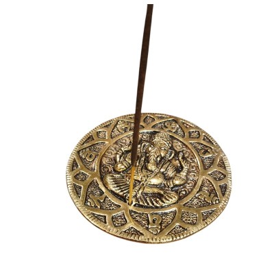 Brûleur à encens rond en métal doré avec Ganesh