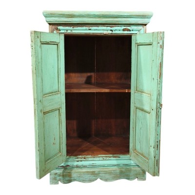 intérieur Armoire indienne ancienne en bois patiné vert indien