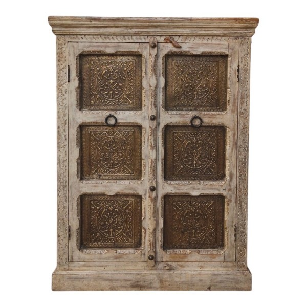 Petit meuble indien à 2 portes et décor métallique