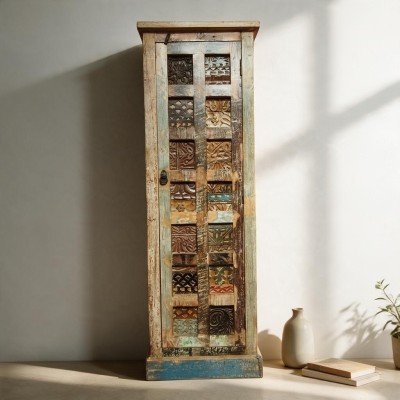 Meuble indien en teck recyclé à une porte sculptée