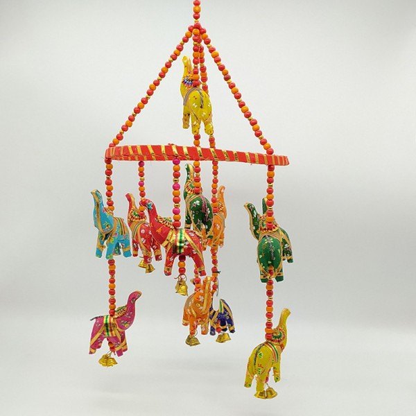 Carillon éléphants colorés –  petites clochettes, artisanat indien