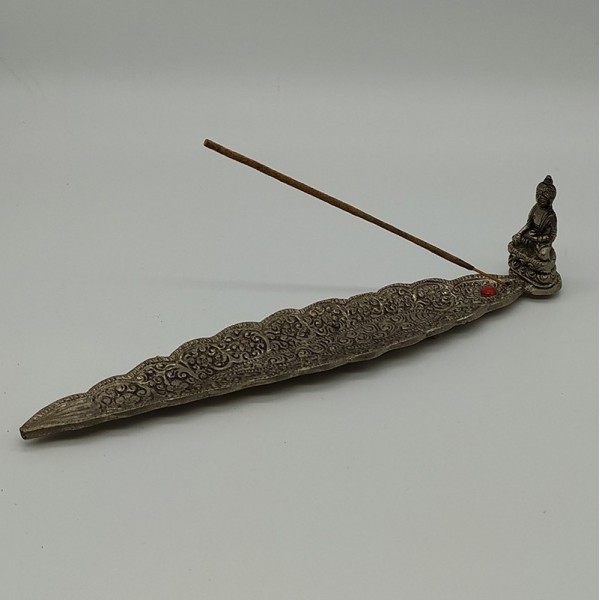 Porte-encens en métal feuille avec Bouddha – Artisanat indien